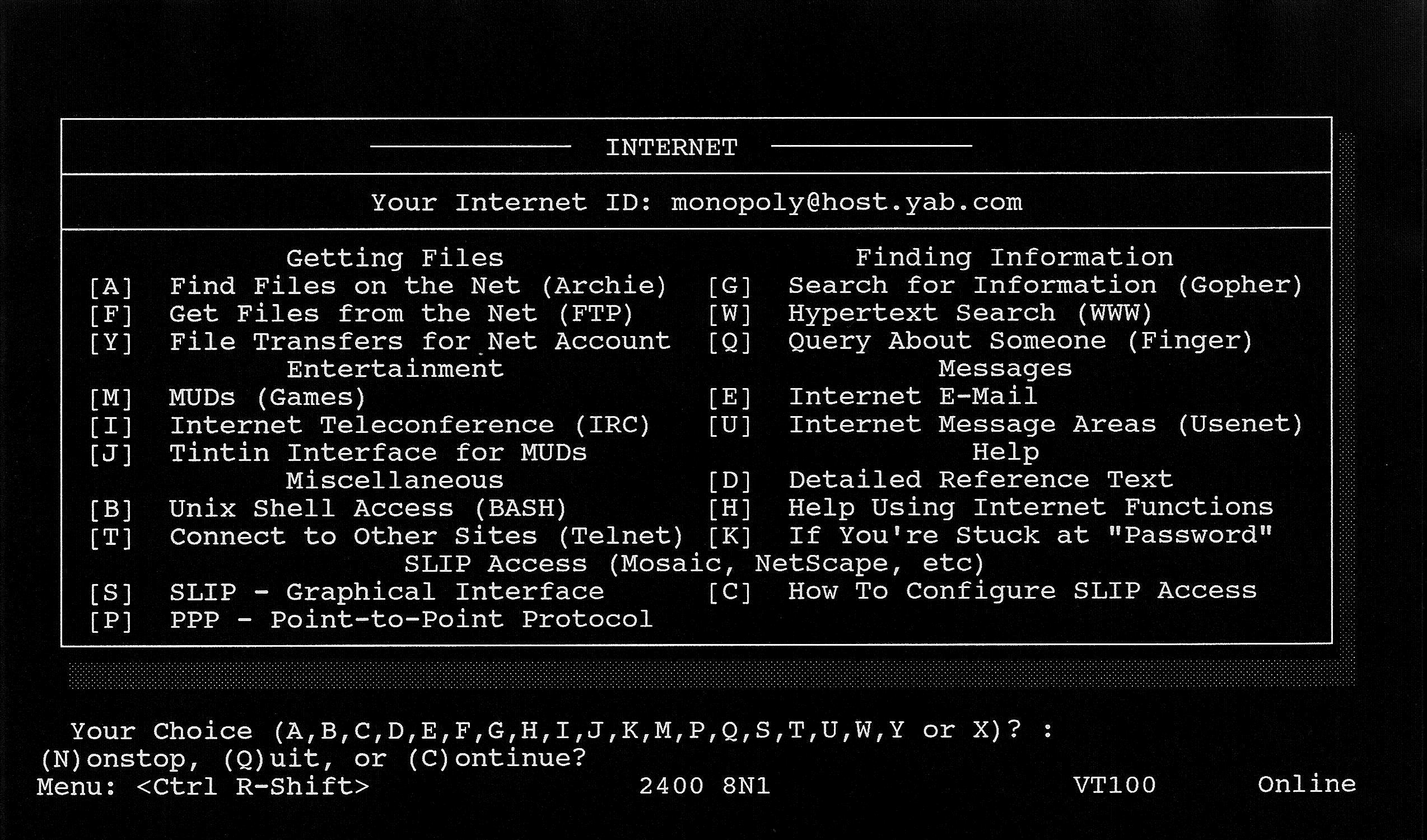 1994/1995 Flatland BBS Menu Screen